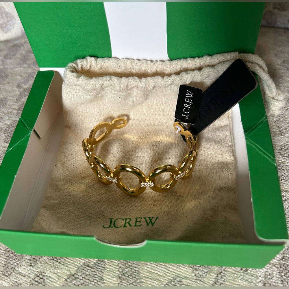 NEW J.Crew Gold Cuff Bracelet with Crystal Rhinestone accent Tag~Bag&Box - Picture 5 of 8